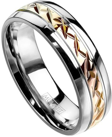 Paula & Fritz® Ring Damen Silber Rosegold Streifen Titan-IUM Grade 2 Größe 70 (22,3)-mm Ringbreite Partnerring Verlobungsring Band-Ring Herren-Ring
