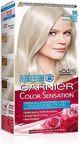 Garnier Color Sensation - Tinte Permanente Rubio Platino Ceniza S9, disponible en más de 20 tonos - Pack de 3