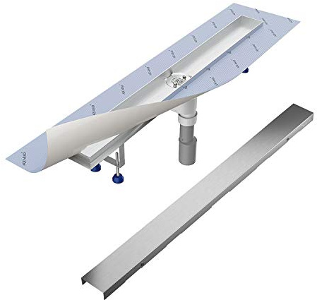 Aquabad Duschrinne SDS Pro 90 cm gebürsteter Edelstahl inkl. Haarsieb, Abgang senkrecht, Blende BORD, linearer Bodenablauf, Komplettset