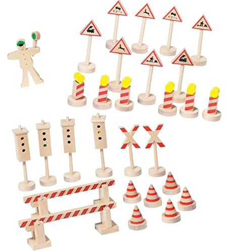 Verkehrszeichen Baustelle aus Holz Holzspielzeug mit Palandi® Sticker
