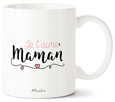 Manahia Mug Cadeau Maman Tasse Personnalisée - Je t'aime Maman - Avec Boite Kraft - Imprimé en France - 330 mL, Céramique - Future Maman - Noël, Anniversaire Maman - Fête Des Mères