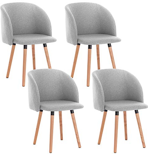 WOLTU Esszimmerstühle 4er Set Küchenstühle Wohnzimmerstühle Polsterstühle, Armlehnstühle mit Rückenlehne, für Esszimmer, Küche, Wohnzimmer, Leinen, Gestell aus Massivholz, Hellgrau, BH120hgr-4