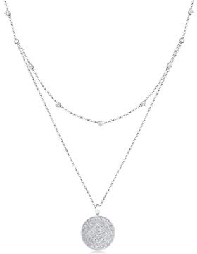 Elli Halskette Damen Layer Look Münze Plättchen Vintage mit Kristallen in 925 Sterling Silber
