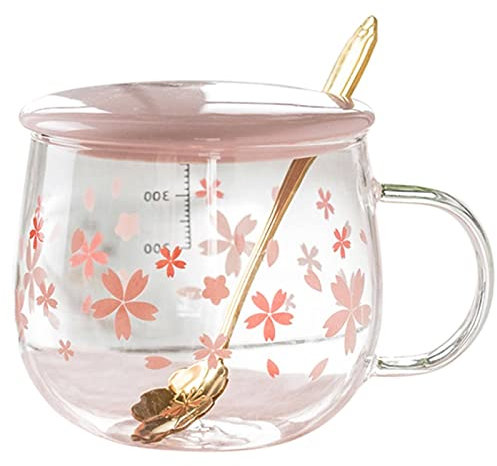 ZRAGEK Tazza Sakura, tazza creativa Sakura, simpatica tazza resistente al calore, tazza trasparente, tazza da caffè in vetro borosilicato, regalo (colore: rosa B, dimensioni: set da 3 pezzi)