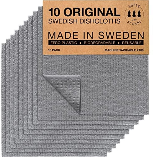 SUPERSCANDI Putzlappen im 10er Pack - 100% Biologisch Abbaubar & Kompostierbar | Wiederverwendbare & Lebensmittelsichere Spültücher Ohne Plastik | Für Jede Oberfläche Geeignete Spüllappen | Grau