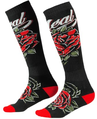 O'NEAL | Mountainbike Motocross Socken | MTB Downhill Freeride | Schweißabsorbierend, Verstärkter Fersen & Sohlenbereich | Pro MX Sock Roses | Unisex | Erwachsene | Schwarz Rot | Einheitsgröße