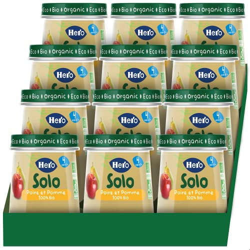 Hero Solo Bio Tarritos de Pera y Manzana 100% Ecológico, con Ingredientes Naturales Para Bebés Desde los 4 Meses - Pack de 12 x 120 g