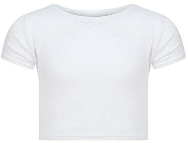 Mini Mart Online Limited Girls Kids Plain Short Sleeves Crop Top Dance Belly Shirt 5-13 Years White