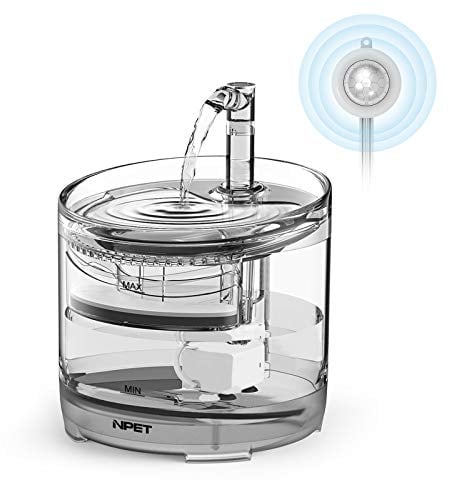 NPET Cat Water Fountain with Sensor, Pet Drinking Fountain for Cats Dogs with Pump, Automatic Pet Water Dispenser with Filters, Drinking Bowl, Faucet, 3 Modes, Transparent, 1.5 L