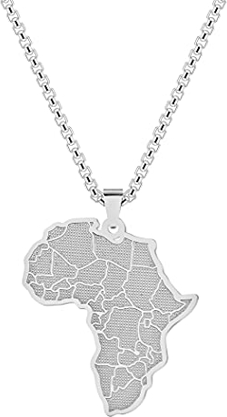 QIAMNI Afrika-Karte, Edelstahl, Silber, Gold, Anhänger, Halskette für Damen und Herren, Premium-Schlüsselbein-Kette, Charm, Persönlichkeitsgeschenk, Edelstahl