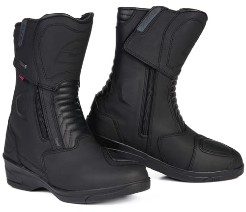 OZONE MOTO Rapid High Heel Lady Motorradstiefel Damen | PU Leder | Wasserdichte Hipora Membran | 7cm Absatz | 2 Lange Reißverschlüsse | Schutz von Zehen, Fersen und Knöcheln
