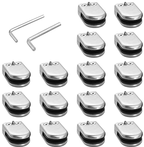Proster 16pcs Pince à Verre 6-8mm Support de Pince de Verre en Acier Inoxydable 304 Clip en Verre Réglable à Dos Plat avec 2 Clés Hexagonales pour Balustrade Escalier Main Courante