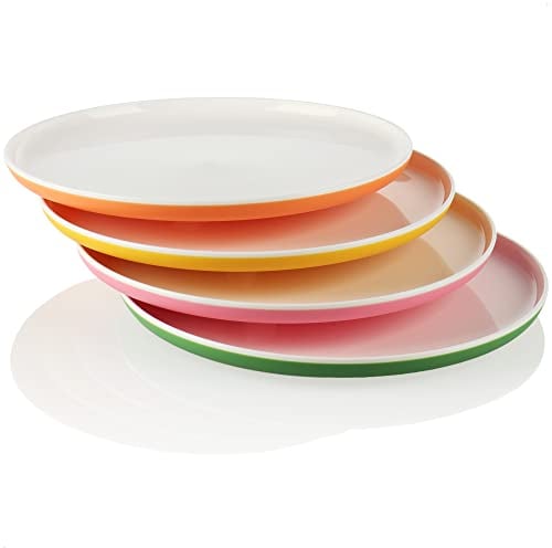 COM-FOUR® 4x Platos de plástico en colores brillantes, multifuncionales, reutilizables e irrompibles (4 piezas - colorido)