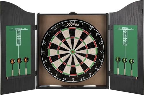 XQ Max Home Darts Center inkl. Schrank mit Dartscheibe und 2 Sets Dartpfeile - Schwarz