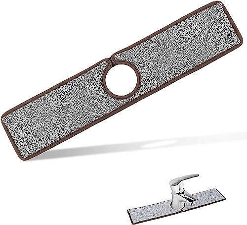 SAVITA 47x10,5cm Tapis Absorbants pour Robinet, Tapis de Séchage en Microfibre Attrape Éclaboussures pour Robinet d'Évier pour Cuisine Salle de Bain Camping Bar (Gris + Marron)
