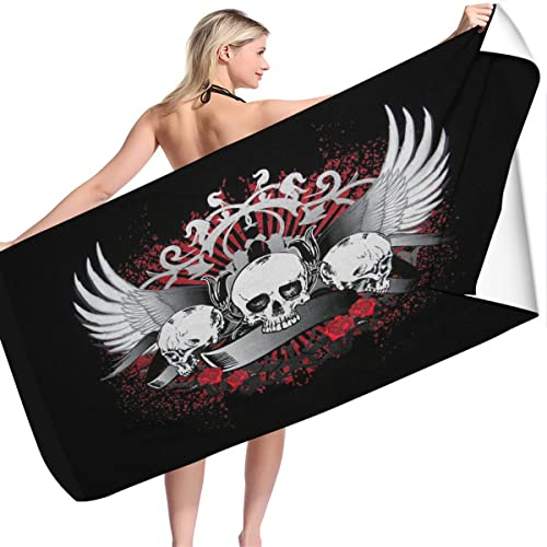 Skull Strandtuch,Baumwolle,Badetuch Groß 100x200,totenköpfe, Strandtücher Gothic Schweißtuch Mikrofaser Badetuch (A01,100x200cm)