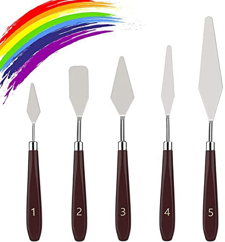 5pcs Paint Tool Color Mixing Tool Set, for Color Mixing, Spreading, Applying Oil and Acrylic Paint on Canvases, Cake Icing Modeling Tool