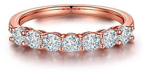MOOSEA Alliance en moissanite avec 7 pierres pour femme, 3 mm, couleur D, pureté VVS1, diamant créé en laboratoire, bague de mariage en or blanc, jaune rose 14 carats, diamant en moissanite de, #8.5,