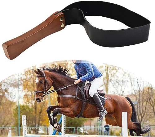 Cravache d'équitation, Fouet De Cheval D'entraînement équestre en Cuir PU Pagaie en Cuir avec Poignée en Bois Antidérapante, Cravache d'équitation pour Chevaux, Noir