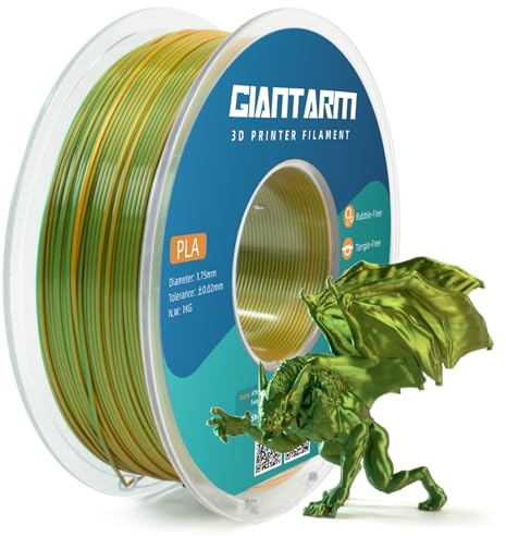 GIANTARM Silk PLA Filament 1.75mm(±0.02mm) für 3D Drucker, 1kg, 1 Rolle vakuumverpackt, PLA silk-like zweifarbig, Gelb+Grün