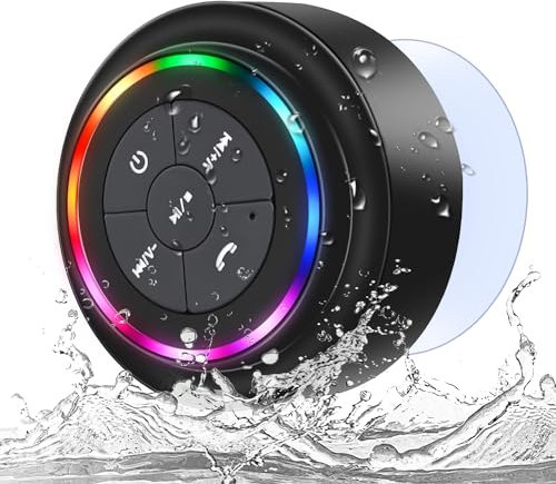 NITMTYOU Enceinte de douche Bluetooth portable sans fil étanche pour piscine, lumière LED IP67 flottante avec ventouse, microphone intégré, pour camping, plage, voyage
