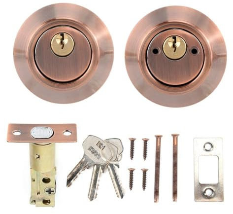 Double Cylinder Deadbolt Keyed, Double Keyed Deadbolt Lockon Both Sides Two Way Adjustable Cylinder Deadbolt for Front Door(Copper)