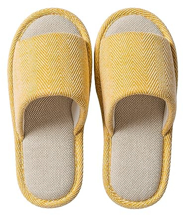 AioTio Zapatillas de Lino Mujer Pantuflas Algodón de Casa Pantuflas Antideslizantes Cuatro Estaciones Suaves Zapatillas(Amarillo,36/37 EU)