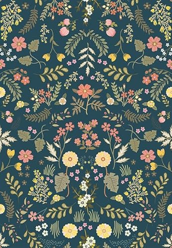 Auspicium Floral Peel and Stick Wallpaper Blue Self Adhesive Removable Wallpaper Wall Stickers for Home Bedroom Cabinets Thicken 17.3 x 118