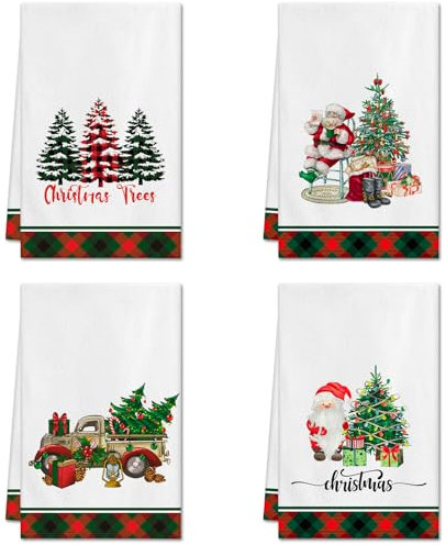 Ohok 4 toallas de mano de Navidad de 45 x 65 cm, paños de cocina de decoración de moda, de Papá Noel, paños de microfibra suaves para baño, cocina, paños de secado, decoración navideña (juego P)
