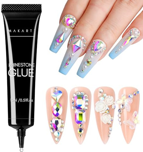 Makartt Gel 3D Nail Art 15ml – Colla per Unghie Finte Ultra Adesiva per Strass, Cristalli, Pietre e Decorazioni Unghie 3D, Necessaria la Lampada UV