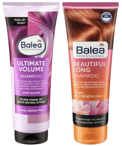 Balea Professional 2er-Set Haarpflege: Shampoo Ultimate Volume für fülliger aussehendes & griffiger wirkendes, glänzendes Haar, 250 ml + Shampoo Beautiful Long für strapazierte Haare, 250 ml, (500 ml)