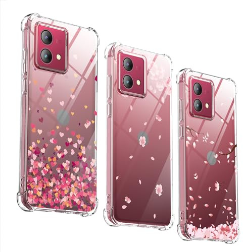 KJYLPO Compatible with Motorola Moto G84 Case, Clear Soft Bumper Anti-Scratch Silicone Phone Case Cover Transparent (Love and petals and pink flowers)