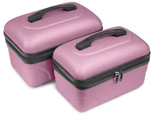 KINSTON Set de 2 Grands Vanity – Vanity Case Rigide - Trousse de Toilette Cosmétiques, Rigide avec Poignée, Organisateur de Voyage, Boîte de Rangement - Grande capacité (Rose)