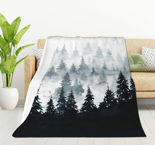 HGOD DESIGNS Berglandschaftsdecke für Damen, leicht, weiches Fleece-Flanell, Überwurf, Decke, Bäume, Sofa, Couch, Wohnzimmer, 100 x 130 cm