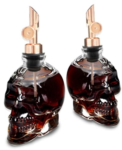 MINELEVEN 2-SET 6 OZ SKULL Glass Bottle with Dash Top,Decorative Bottles,Dasher Bottles for Making Cocktail Great For Bartender Home Bar …