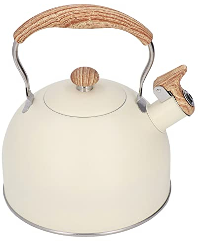 Bouilloire à Sifflet Bouilloire à thé en Acier Inoxydable 2,5 L Théière à Sifflet Poignée Ergonomique Théière à Sifflement Beige