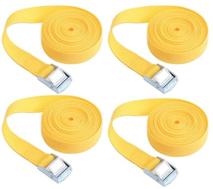 Spanngurte mit Ratsche, verstellbarer Spanngurt, Zurrgurte für Fracht, Gepäck, Lieferwagen, LKW, Motorrad (gelb), 4 m x 25 mm, 4 Stück