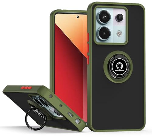 XINYEXIN Funda para Xiaomi Redmi Note 13 Pro 5G / Poco X6 5G, Funda con Soporte de Anillo, TPU + PC Translúcido Anti- Arañazos Carcasa Protectora Antigolpes Case Cover - Verde Ejercito