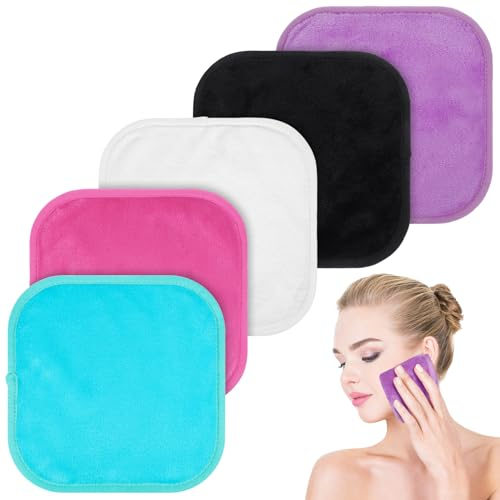 5 Pack Make Up Remover Cloth, 7.87 * 7.87in Flannel Face Cloth Face Wipes for Make Up Removing (Black+Violet+Cherry Red+Green+White)