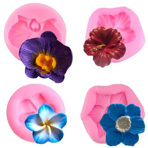 HIRAIDAI Silikonformen Für Fondant 4 Stück Lilie Orchidee Hibiskus Fondant Silikonform Soft Clay Schokolade