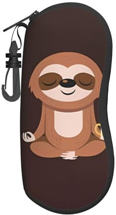Kadue Yoga-Faultier-Kaffee-Etui, ultraleicht, Neopren, Reißverschluss, Brillenetui, tragbares Reise-Brillenetui mit Reißverschluss, Yoga Faultier Kaffee, One size