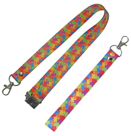 Inking House Autism Awareness Lanyard & Key tag SET - jigsaw puzzle neck strap, ID holder breakaway Clip…, Multicolor, WIDTH: 20 MM LENGTH: 45 CM, KEY TAG: 20 X 2 CM