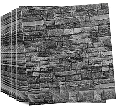 Cathpetic 10 Stück XPE 3D Wandpaneele Selbstklebend 77×70cm,Fliesen Fliesenmuster,Wasserdichte ölbeständige Wandpaneele,Wärmegedämmte Schallabsorbierende Wandpaneele,Schwarzes Ziegelmuster