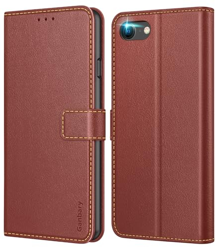 Ganbary Handyhülle für iPhone SE 2022 5G/SE 2020/iPhone 7/iPhone 8 Hülle, Premium Leder Klapphülle [Kartenschlitzen] [Magnetverschluss] [Standfunktion] kompatibel mit iPhone SE3/SE2, Braun