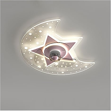 Leise Ventilator lampe Moon Star LED-Deckenventilatoren mit Licht Dimmbare 6 Geschwindigkeit W/Fernbedienung Deckenventilator Lampe Kreative Deckenleuchten for Kinderzimmer Kinderzimmer (Color : Pink