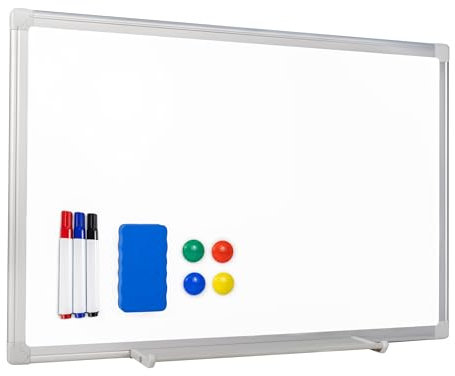 Raylu Paper® - Magnetisches Whiteboard mit Aluminiumrahmen, Stiftablage, Montage-Set, 3 Filzstifte, 4 Magnete und 1 magnetischer Radierer, trocken abwischbares Whiteboard (40 x 60 cm)