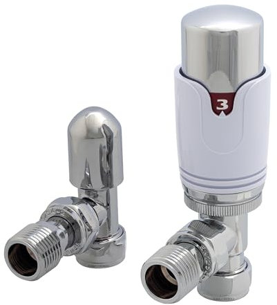 Team Controls Thermostatic Radiator Valve 15mm x 1/2'' Angled TRV Lockshield Pack Chrome/White