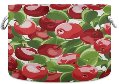 Großer runder Aufbewahrungskorb, rote Äpfel und Blätter, Aufbewahrungskorb, Obst, faltbar, Stoff-Spielzeug-Aufbewahrungsbox für Kinderzimmer, Organizer, Überwurf, Deckenkorb für Schlafzimmer