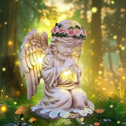 MeYuxg Solar Angel Outdoor Garden Decor Statues – 12.12 inches Solar Outdoor Sculptures for Outside Yard Art Patio Balcony Front Lawn Ornaments Gifts for Mom Grandma