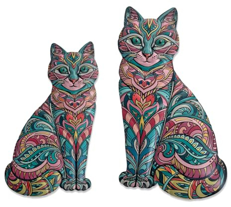 Liffy Boho Cat Metal Wall Decor - Cute Hanging Meal Wall Art, Farmhouse Decor Meets Mid-Century Bohemian, Modern Decoration, Lovely Cat Gifts, for Women